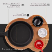 Lava Döküm Yuvarlak Kızartma Tavası Yekpare Saplı Kayın Ahşap Altlık. Çap(Ø)16cm. (Bu ürüne sos kapları dahil değildir) thumbnail 4