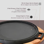 Lava Döküm Yuvarlak Çift Yön Izgara Tavası Kayın Servis Ahşabı Döküm Demir Yekpare Çift Kulplu Çap(Ø)28cm. - 5