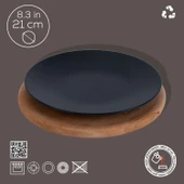 Lava Döküm Yuvarlak Servis Tabağı ve Kayın Servis Ahşabı. Çap(Ø)21cm. - 2