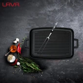 Lava Döküm Dikdörtgen Izgara Tepsi Döküm Demir Yekpare Çift Kulplu Ölçü 31x42cm. - 7