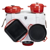 LAVA Döküm Beyaz Ahşap Sandık Hediyeli Çeyiz Seti  Kırmızı thumbnail 1