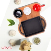 Lava Döküm Dikdörtgen Sahan Döküm Demir Yekpare Çift Kulplu Kayın Servis Ahşabı Ölçü 12x15cm. (Sos kapları dahil değildir.) thumbnail 5