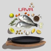 Lava Döküm Balık Tabağı Döküm Demir Yekpare Kulplu Kayın Servis Ahşabı Ölçü 15x24cm. - 6