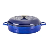 Lava Döküm Çok Amaçlı Yayvan Tencere Döküm Demir Kubbe Form Kapak Premium Serisi Çap(Ø)28cm.  Mavi thumbnail 1