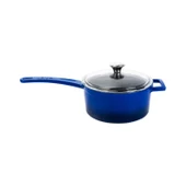 Lava Döküm Yuvarlak Sos Tenceresi Cam kapaklı, Metal Saplı. Glaze Serisi Çap(Ø16 cm. Mavi - 1