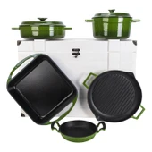 LAVA Döküm Beyaz Ahşap Sandık Hediyeli Çeyiz Seti  Yeşil thumbnail 1