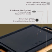 Lava Döküm Dikdörtgen Çift Yön Izgara ve Düz Yüzey Hot Plate Kayın Servis Ahşabı Ölçü 22x15cm. - 5