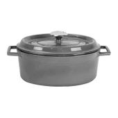 Lava Döküm Oval Tencere Döküm Demir Yekpare Kulplu Premium Serisi Ölçü 21x27cm.  Gri thumbnail 1