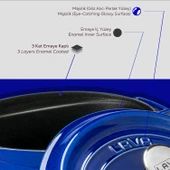 Lava Döküm Oval Tencere Döküm Demir Yekpare Kulplu Premium Serisi Ölçü 23x29cm.  Mavi thumbnail 7