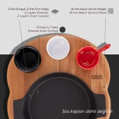 Lava Döküm Yuvarlak Sahan Döküm Demir Yekpare Çift Kulplu Kayın Servis Ahşabı. Çap(Ø)18cm. (Sos kapları dahil değildir.) - 4