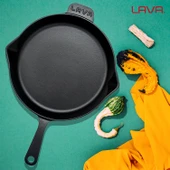 Lava Döküm Yuvarlak Kızartma Tavası Döküm Demir Yekpare Saplı. Çap(Ø)30cm thumbnail 7