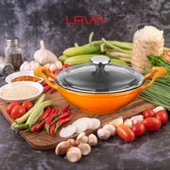 Lava Döküm Mini Wok Yekpare Kulplu Cam Kapaklı Çap(Ø)16cm.  Turuncu - 6