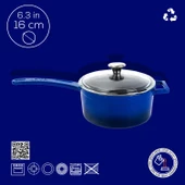 Lava Döküm Yuvarlak Sos Tenceresi Cam kapaklı, Metal Saplı. Glaze Serisi Çap(Ø16 cm. Mavi - 4