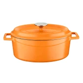 Lava Döküm Oval Tencere Döküm Demir Yekpare Kulplu Spring Serisi Ölçü 21x27cm.  Turuncu thumbnail 1