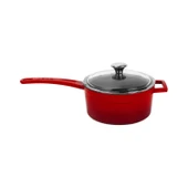 Lava Döküm Yuvarlak Sos Tenceresi Cam kapaklı, Metal Saplı. Glaze Serisi Çap(Ø16 cm.  Kırmızı thumbnail 1