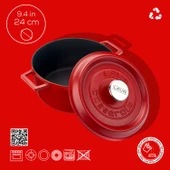 Lava Döküm Yuvarlak Tencere Döküm Demir Yekpare Kulplu Spring Serisi Çap(Ø)24cm.  Kırmızı thumbnail 4