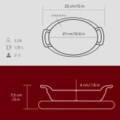 Lava Döküm Oval Sahan Döküm Demir Yekpare Çift Kulplu Kayın Servis Ahşabı Ölçü 27x20cm.  Kırmızı thumbnail 6