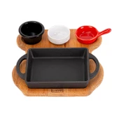 Lava Döküm Dikdörtgen Sahan Döküm Demir Yekpare Çift Kulplu Kayın Servis Ahşabı Ölçü 12x15cm. (Sos kapları dahil değildir.) thumbnail 1