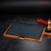 Lava Döküm Ahşap ve Döküm Demir Hot Plate Servis Tahtası. Ölçü 22x33cm. - 5