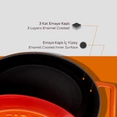 Lava Döküm Oval Tencere. Folk Serisi Ölçü 21x27cm.  Turuncu thumbnail 6