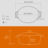 Lava Döküm Oval Tencere. Folk Serisi Ölçü 21x25cm.  Turuncu thumbnail 5
