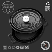 Lava Döküm Oval Tencere. Trendy Serisi Ölçü 25x31cm.  Siyah - 4