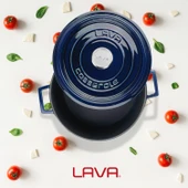 Lava Döküm Çok Amaçlı Yayvan Tencere Döküm Demir Yekpare Kulplu Premium Serisi Çap(Ø)28cm.  Mavi - 7