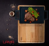 Lava Döküm Dikdörtgen Çift Yön Izgara ve Düz Yüzey Hot Plate Kayın Servis Ahşabı Ölçü 22x15cm. thumbnail 6