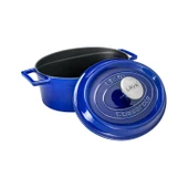 Lava Döküm Oval Tencere Döküm Demir Yekpare Kulplu Premium Serisi Ölçü 21x27cm.  Mavi thumbnail 2