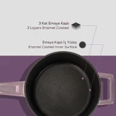 Lava Döküm Yuvarlak Sos Tenceresi Cam kapaklı, Metal Saplı. Glaze Serisi Çap(Ø16 cm.  Mor - 6