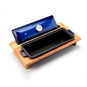 Lava Döküm Ekmek Tenceresi / Kayın Ağacı Servis Standı / Terrine Serisi. Ölçü 11x29cm.  Mavi thumbnail 2