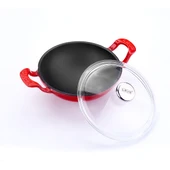 Lava Döküm Mini Wok Yekpare Kulplu Cam Kapaklı Çap(Ø)16cm.  Kırmızı - 2