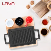 Lava Döküm Dikdörtgen Çift Yön Izgara ve Düz Yüzey Hot Plate Kayın Servis Ahşabı Ölçü 22x15cm. (Sos kapları dahil değildir.) - 6