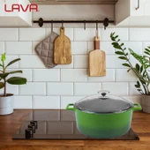 Lava Döküm Yuvarlak Tencere Cam kapaklı. Glaze Çap(Ø)28cm.  Yeşil - 7