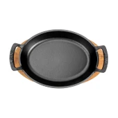 Lava Döküm Oval Sahan Döküm Demir Yekpare Çift Kulplu Kayın Servis Ahşabı Ölçü 27x20cm.  Kırmızı thumbnail 3