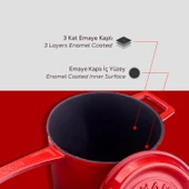 Lava Döküm Yuvarlak Sos Tenceresi. Döküm Demir Yekpare Saplı Trendy Serisi Çap(Ø18 cm.  Kırmızı thumbnail 5