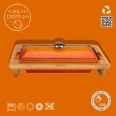 Lava Döküm Ekmek Tenceresi / Kayın Ağacı Servis Standı / Terrine Serisi. Ölçü 11x29cm.  Turuncu - 4