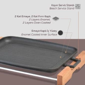 Lava Döküm Dikdörtgen Izgara Tepsi Kayın Servis Ahşabı Döküm Demir Yekpare Çift Kulplu Ölçü 31x42cm. - 6