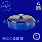 Lava Döküm Çok Amaçlı Yayvan Tencere Döküm Demir Kubbe Form Kapak Premium Serisi Çap(Ø)28cm.  Mavi thumbnail 5