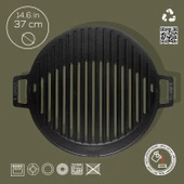 Lava Döküm Yuvarlak Mangal Izgarası Döküm Demir Yekpare Çift Kulplu Çap (Ø)37cm. - 4