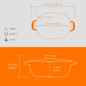 Lava Döküm Oval Tencere Döküm Demir Kapak Experience Serisi Ölçü 24x33cm.  Turuncu thumbnail 5