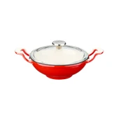 Lava Döküm Mini Wok Yekpare Kulplu Cam Kapaklı Edition Serisi Çap(Ø)16cm.  Kırmızı thumbnail 1