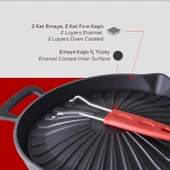 Lava Döküm Yuvarlak Grill Izgara Tavası Genghis Khan Serisi Çift Kulp ve Silikon Tel Saplı Çap(Ø)32cm. thumbnail 6