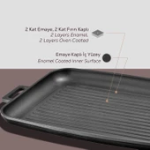 Lava Döküm Dikdörtgen Izgara Tepsi Döküm Demir Yekpare Çift Kulplu Ölçü 31x42cm. - 6