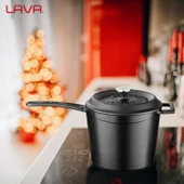 Lava Döküm Yuvarlak Sos Tenceresi. Döküm Demir Yekpare Saplı Trendy Serisi Çap(Ø18 cm.  Mat Siyah thumbnail 6