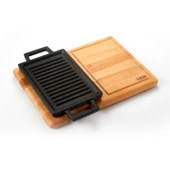 Lava Döküm Dikdörtgen Çift Yön Izgara ve Düz Yüzey Hot Plate Kayın Servis Ahşabı Ölçü 22x15cm. thumbnail 1