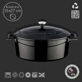 Lava Döküm Oval Tencere. Folk Serisi Ölçü 21x27cm. Siyah - 4