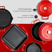 LAVA Döküm Beyaz Ahşap Sandık Hediyeli Çeyiz Seti  Kırmızı thumbnail 5