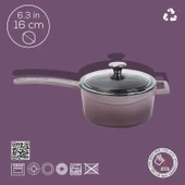 Lava Döküm Yuvarlak Sos Tenceresi Cam kapaklı, Metal Saplı. Glaze Serisi Çap(Ø16 cm.  Mor - 4