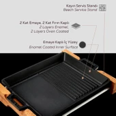 Lava Döküm Dikdörtgen Hibrit Izgara Tavası Kayın Servis Ahşabı Döküm Demir Yekpare Çift Kulplu Ölçü 26x32cm. thumbnail 6